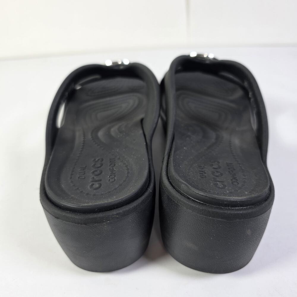 Crocs Sanrah Embellished Wedge Sandals Women's Size 9 Black Comfort Slides - Picture 4 of 11